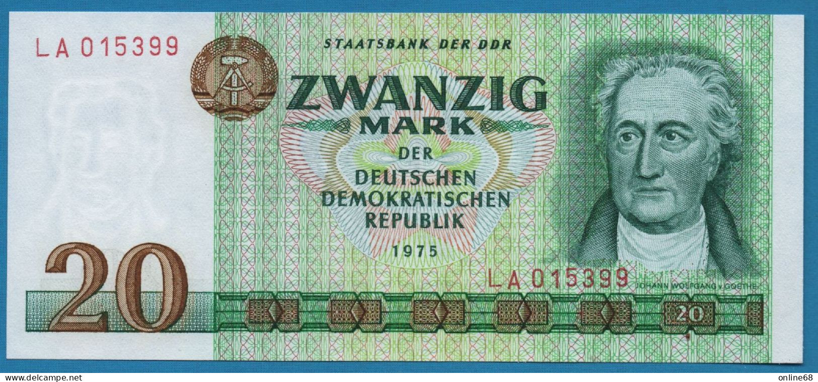 DDR RDA 20 MARK 1975 # LA015399 P# 29a Goethe - 20 Mark