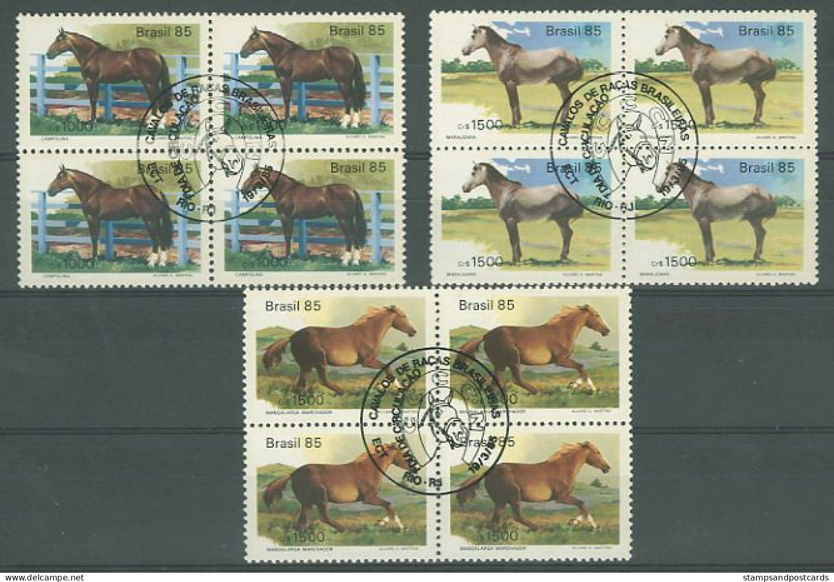 Brèsil Brasil 1985 Chevaux Cheval X 4 Avec Cachet Premier Jour Brazil Horses Horse X 4 With First Day Postmark - Chevaux