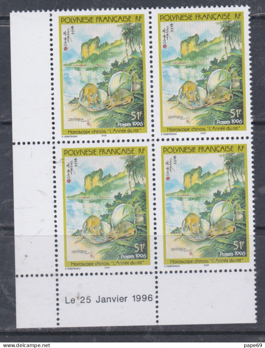 Polynésie N° 501  XX Année Du Rat, En Bloc De 4 Coin Daté Du 25 Janvier 1995 Sans  Charnière, TB - Neufs