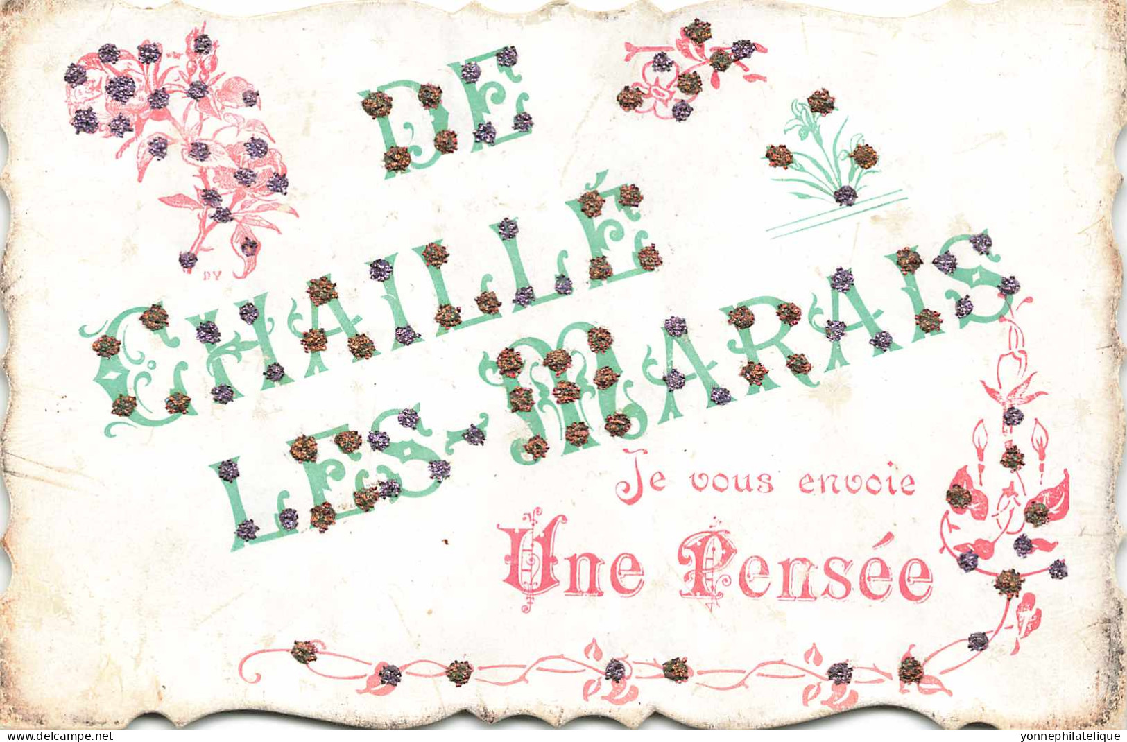 85 - VENDÉE - CHAILLE-LES-MARAIS - Carte Fantaisie Ancienne "je Vous Envoie Une Pensée De"-1908 - Superbe - 10190 - Chaille Les Marais