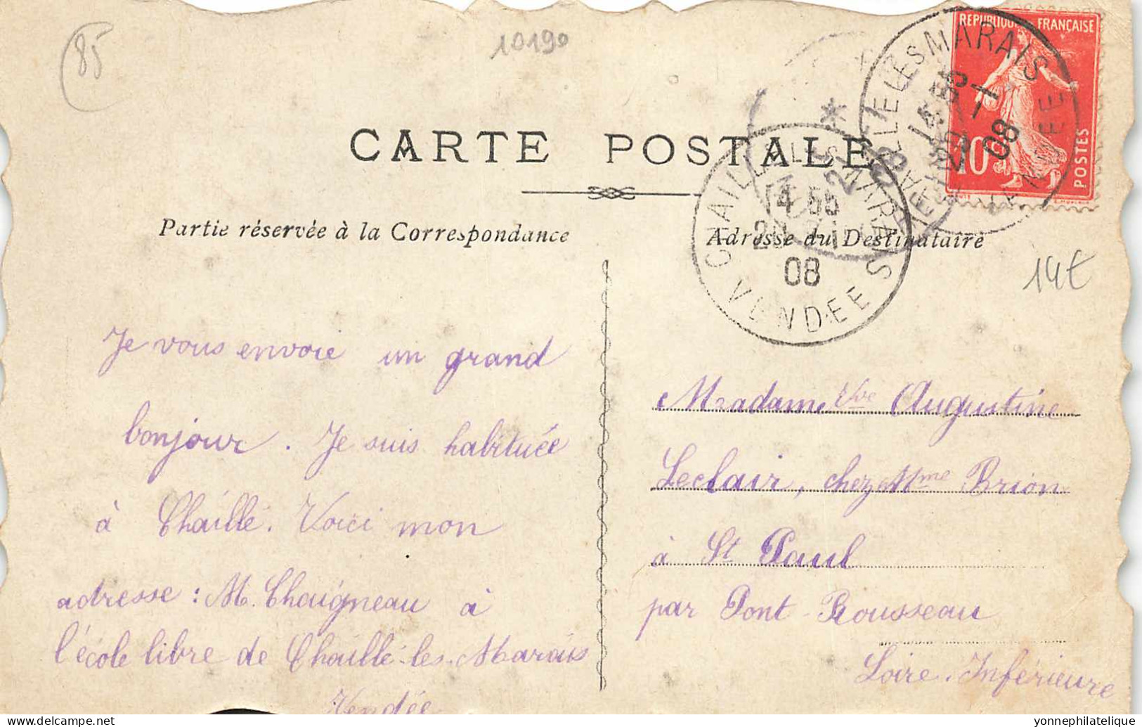 85 - VENDÉE - CHAILLE-LES-MARAIS - Carte Fantaisie Ancienne "je Vous Envoie Une Pensée De"-1908 - Superbe - 10190 - Chaille Les Marais