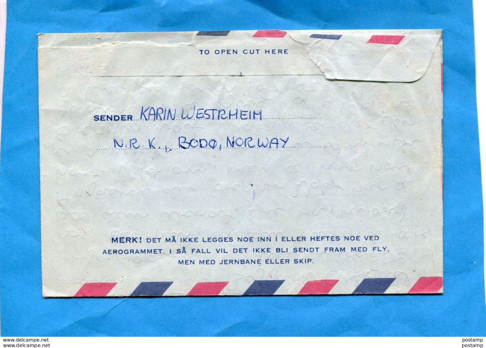 NORVEGE-Aérogramme -postal-stationnery- 90-Ore-1969 Cad    B O >Françe - Lettres & Documents