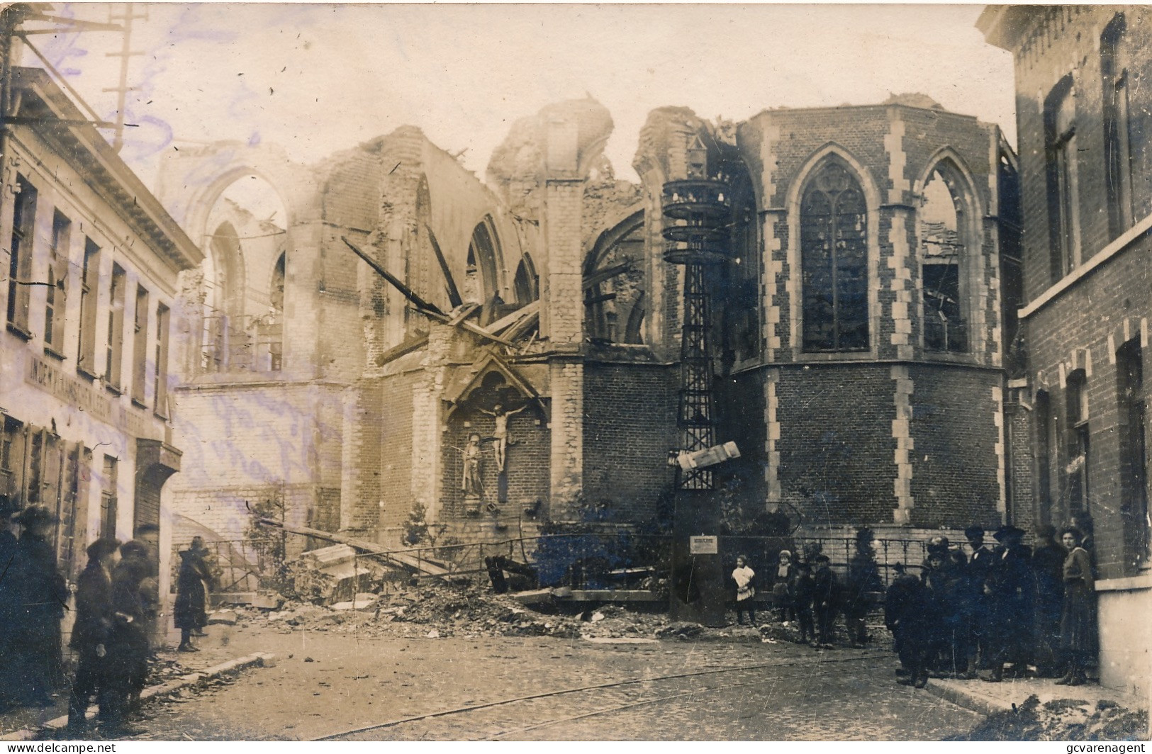 ZOMERGEM  FOTOKAART  VERNIELDE KERK WWI  KAART  26-8-19      2 SCANS - Zomergem