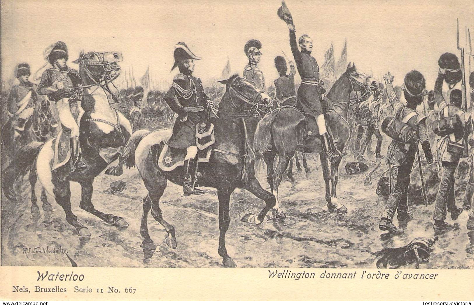 Personnage Historique - Napoléon - Waterloo - Wellington Donnant L'ordre D'avancer - Carte Postale Ancienne - Historical Famous People