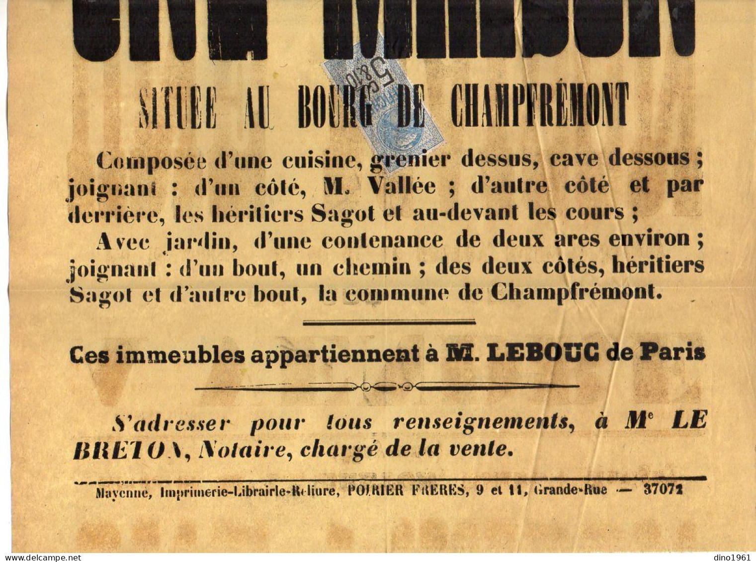 VP21.888 - RAVIGNY - Affiche & 4 Lettres Mr LEBOUC à PARIS & BOISSY SAINT LEGER - Vente Maison Située à CHAMPFREMONT - Affiches