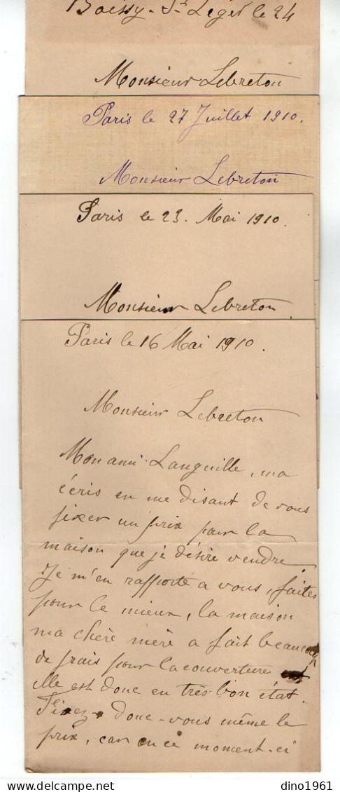 VP21.888 - RAVIGNY - Affiche & 4 Lettres Mr LEBOUC à PARIS & BOISSY SAINT LEGER - Vente Maison Située à CHAMPFREMONT - Affiches