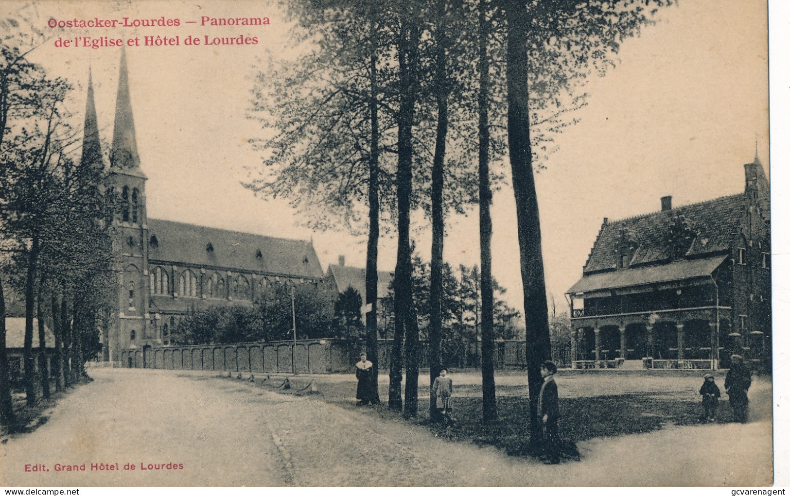 OOSTAKKER LOURDES  PANORAMA DE L'EGLISE ET HOTEL DE LOURDES          2 SCANS - Berlare