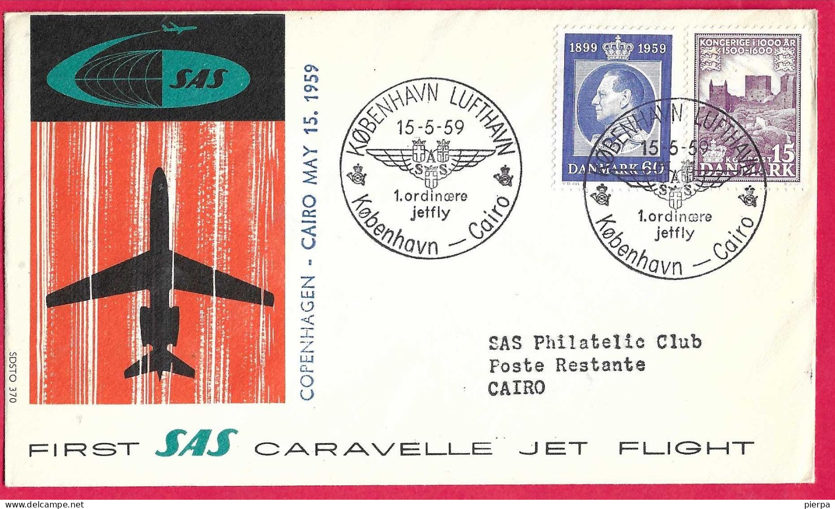 DANMARK - FIRST CARAVELLE FLIGHT - SAS - FROM KOBENHAVN TO  CAIRO *15.5.59* ON OFFICIAL COVER - Poste Aérienne