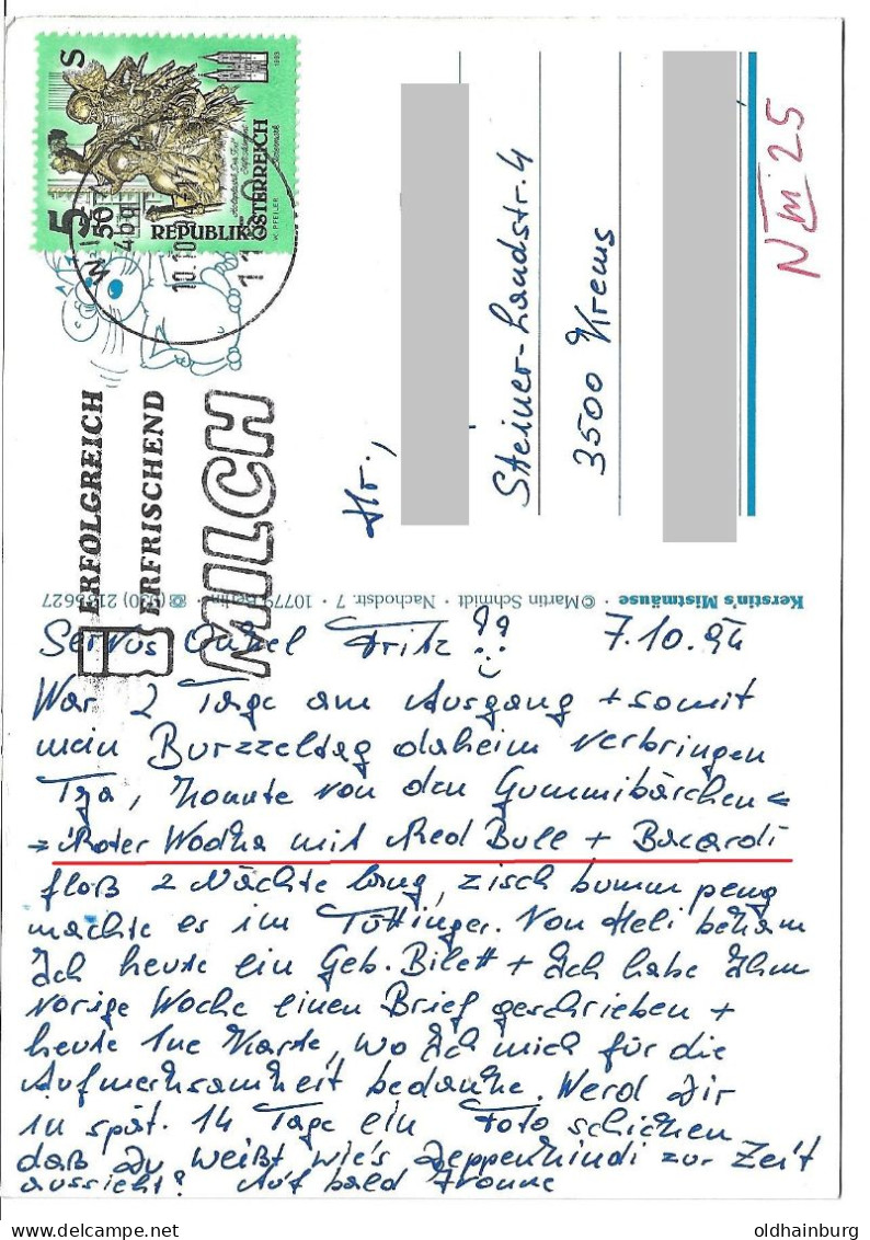 1662d: Gefängnispost Nach A- 3500 Krems- Stein 1994 (Inhalt: Red Bull Etc.) - Bagne & Bagnards