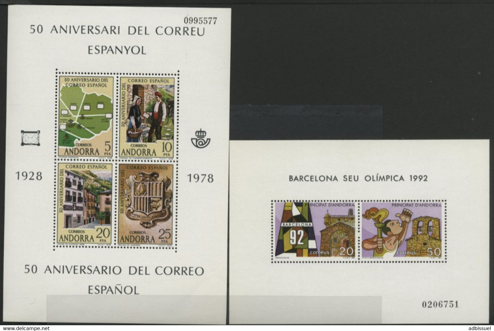 Blocs Feuillets N° 1 + 2 COTE 6.1 € NEUFS ** (MNH). TB. Barcelona Seu Olimpica 1992 / Aniversari Del Correu Esapnyol - Ongebruikt