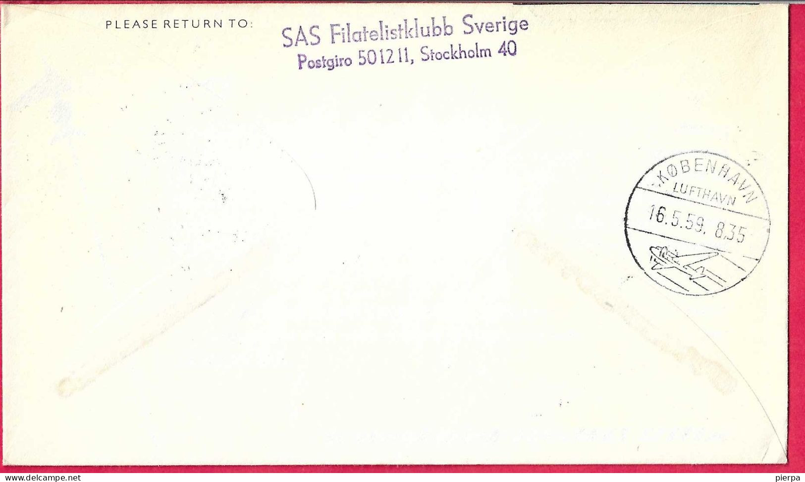SVERIGE - FIRST CARAVELLE FLIGHT - SAS - FROM STOCKHOLM TO KOPENHAGEN *15.5.59* ON OFFICIAL COVER - Cartas & Documentos