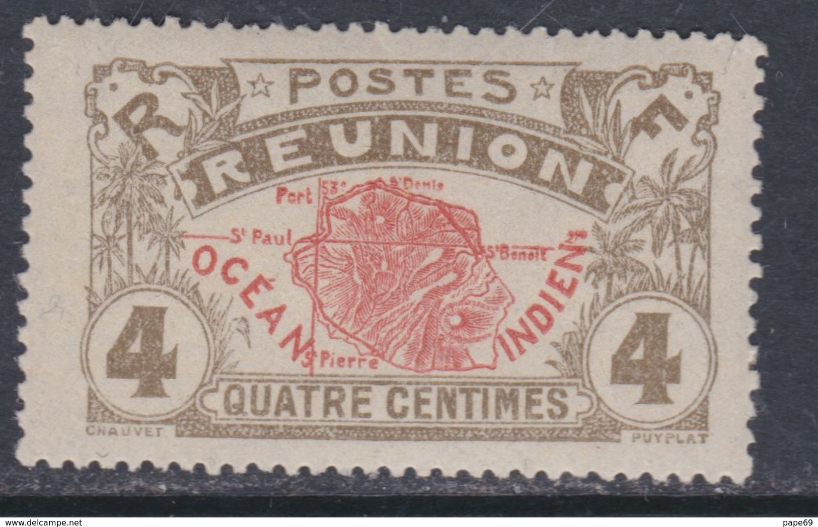 Réunion N° 58 XX  Partie De Série : 4 C. Gris-olive Et Rouge Sans Charnière, TB - Neufs