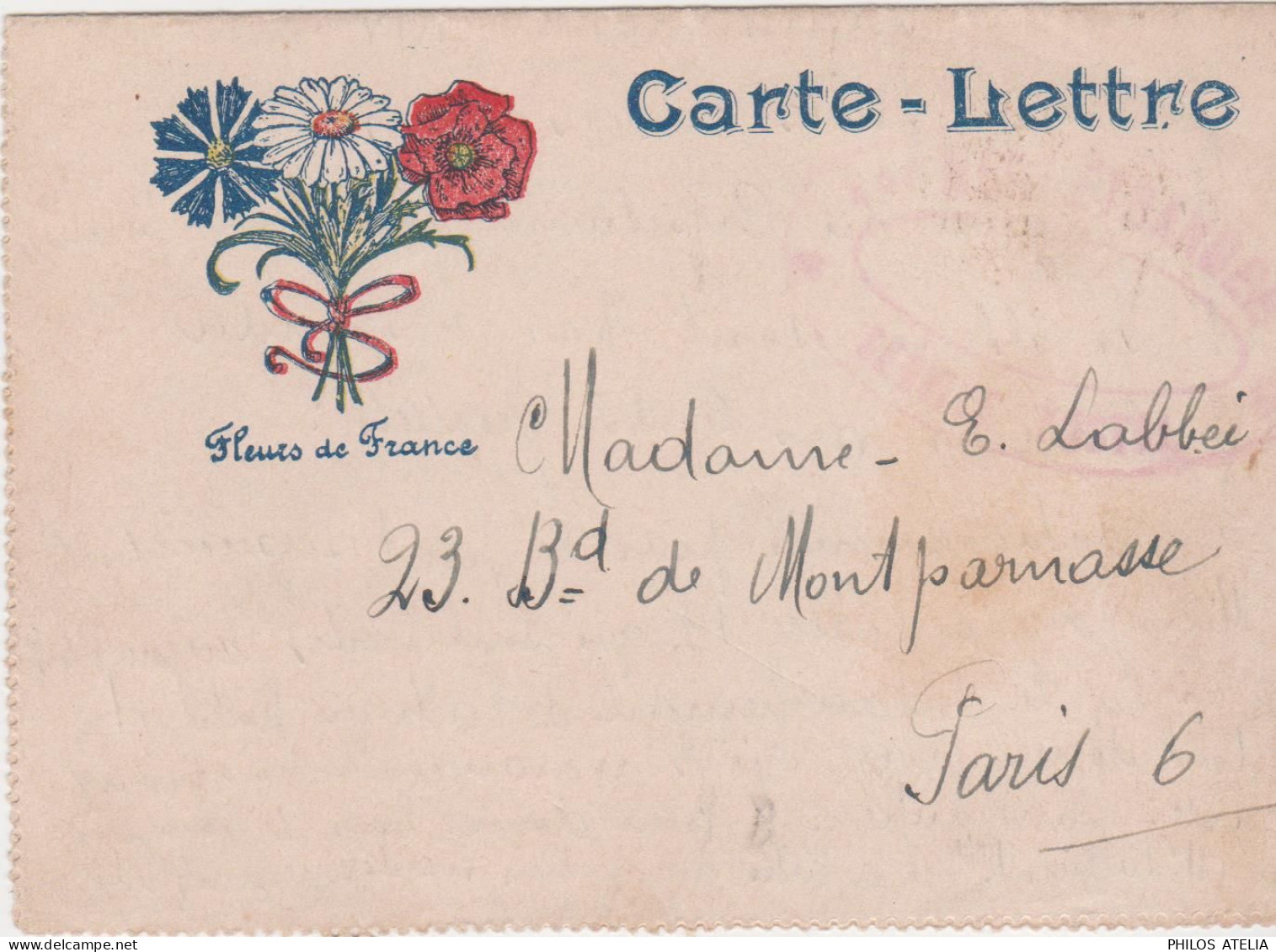 Guerre 14 Carte Lettre FM Franchise Militaire Fleurs De France 16 JUIL 18 Soldat 1er étranger 1ère Compagnie La Valbonne - Guerre De 1914-18