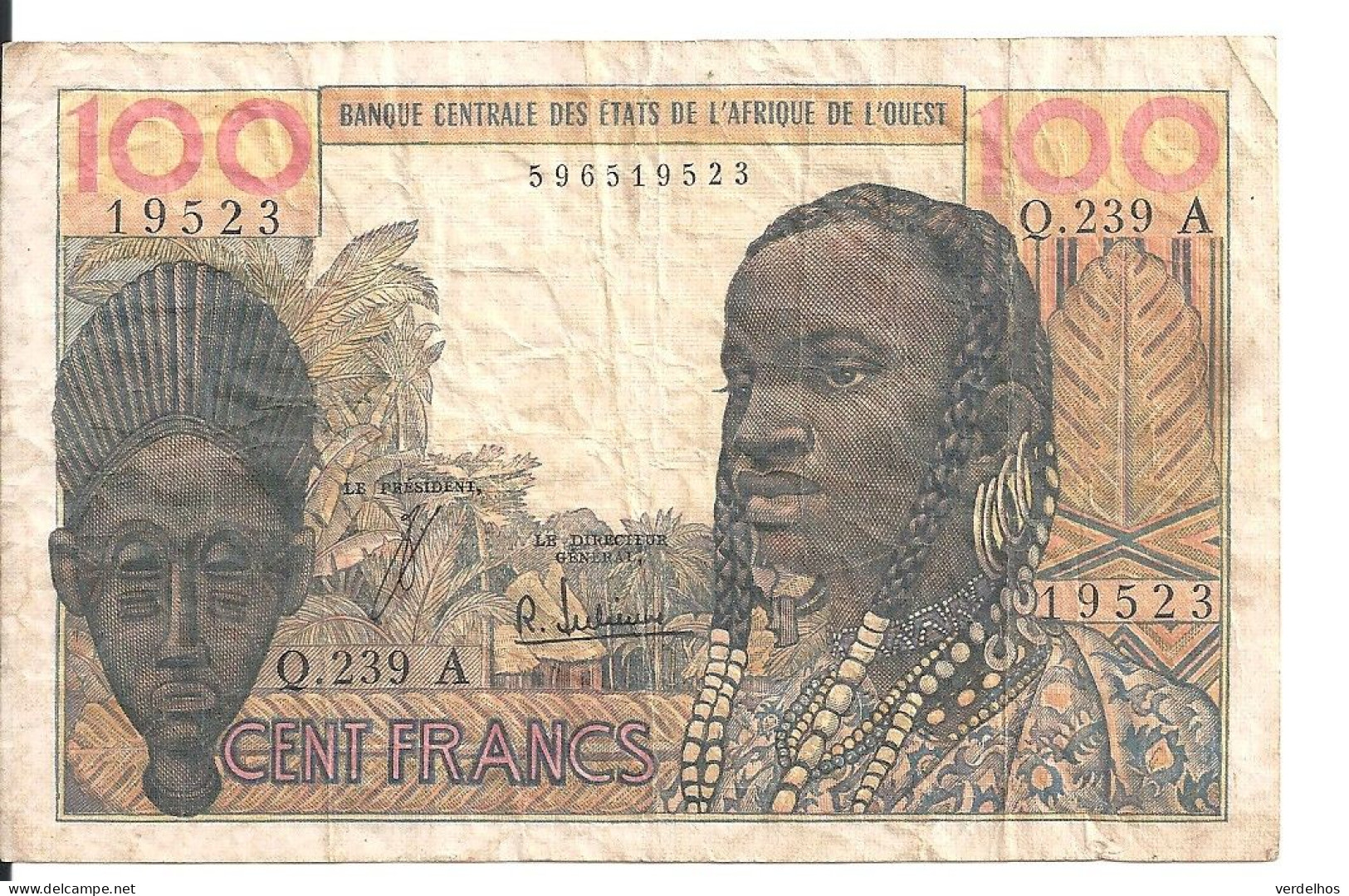 COTE D'IVOIRE 100 FRANCS ND1965 VG++ P 101A E - Elfenbeinküste (Côte D'Ivoire)