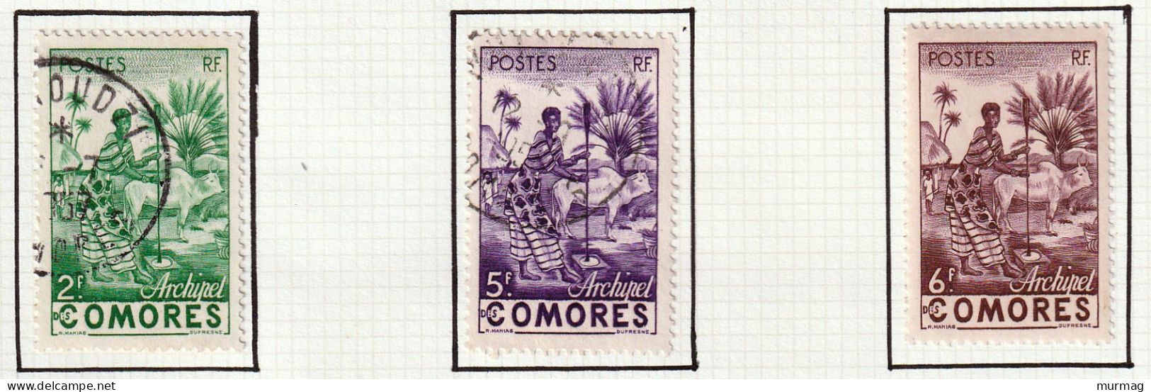 COMORES - Femme Indigène Devant Zébu - Y&T N° 4-6 - 1950-52 - Oblitérés - Gebruikt