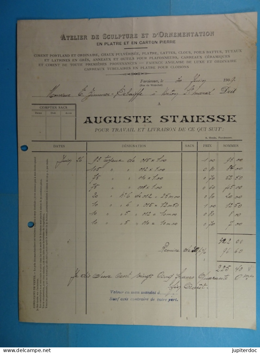 Atelier De Sculpture Et D'Ornementation Auguste Staiesse Farciennes 1909  /36/ - 1800 – 1899