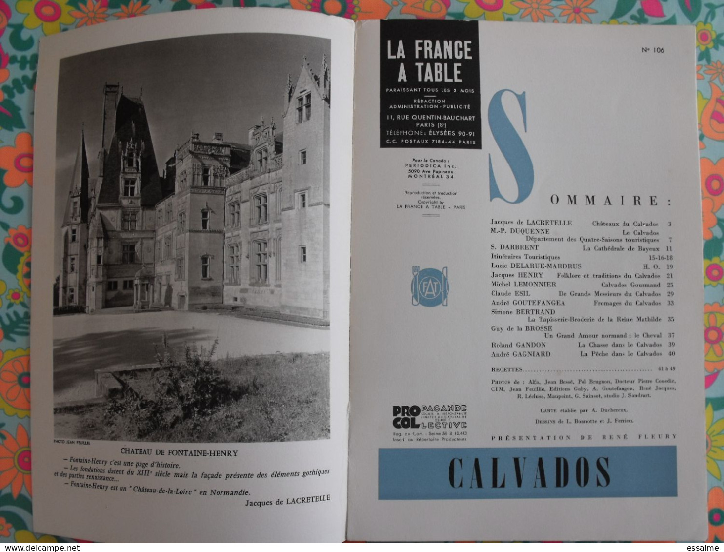 La France à Table N° 106. 1964. Calvados.  Brécy Creully Caen Bayeux Falaise Deauville Trouville Honfleur. Gastronomie - Toerisme En Regio's