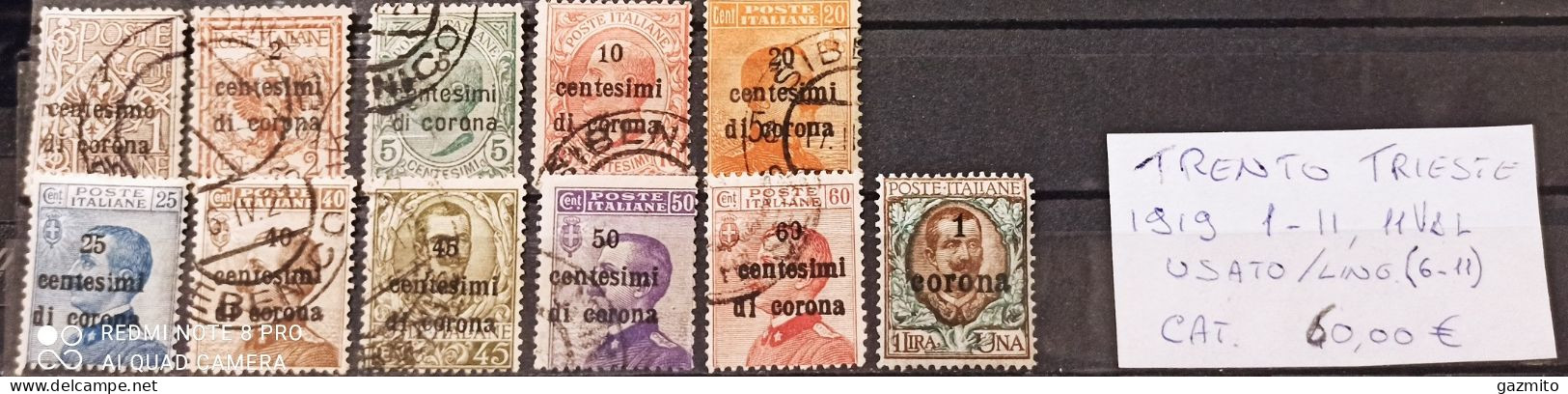 Trento Trieste 1918, 1-11, Usati/linguellati  Used/MLH Cat 28euro - Trentino & Triest