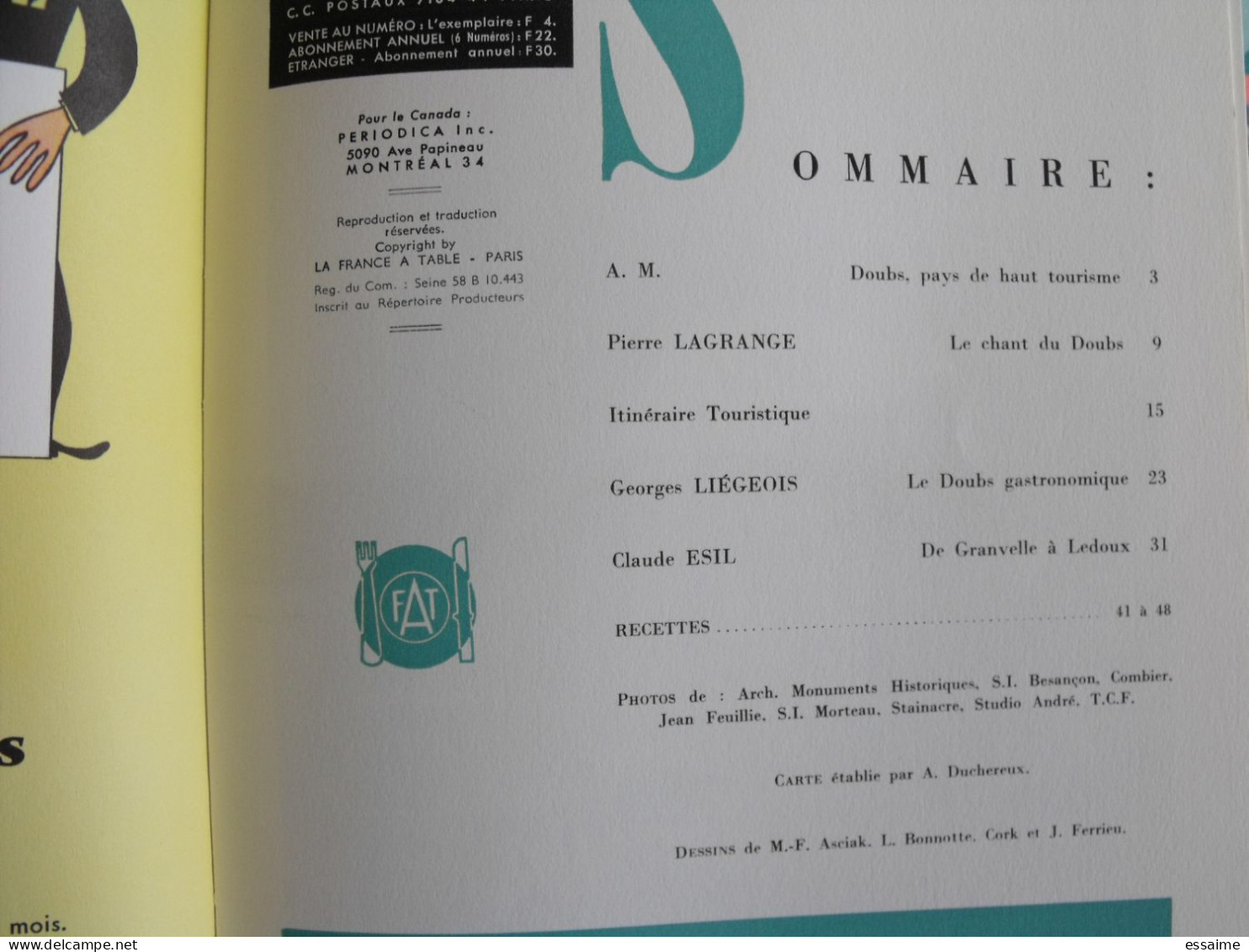 La France à Table N° 127. 1967. Doubs. Besançon Lods  Nans Mouthier Courbet Mouthe Morteau Pontarlier. Gastronomie - Tourismus Und Gegenden