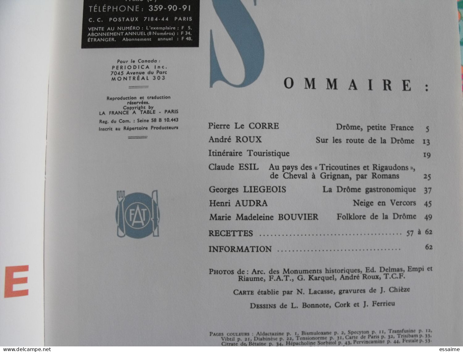 La France à Table N° 141. 1969. Drome. Romans Soyans Valence  Allex Montchenu Montvendre Beaumont Nyons. Gastronomie - Tourismus Und Gegenden