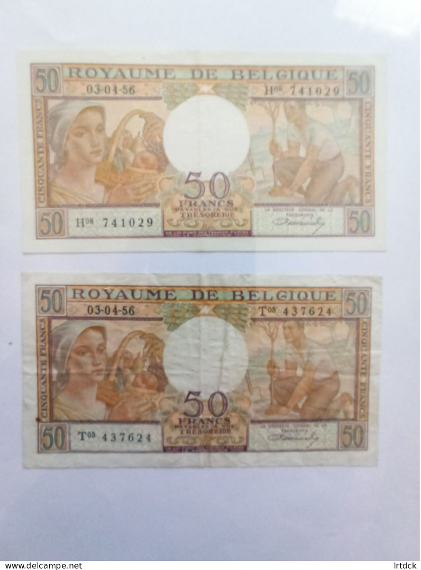 2 Billets 50 Francs  Belgique 1956 - [ 9] Collections