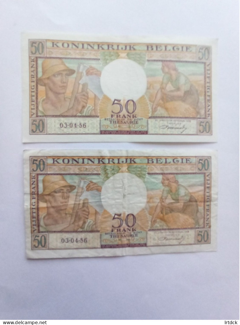 2 Billets 50 Francs  Belgique 1956 - [ 9] Collections