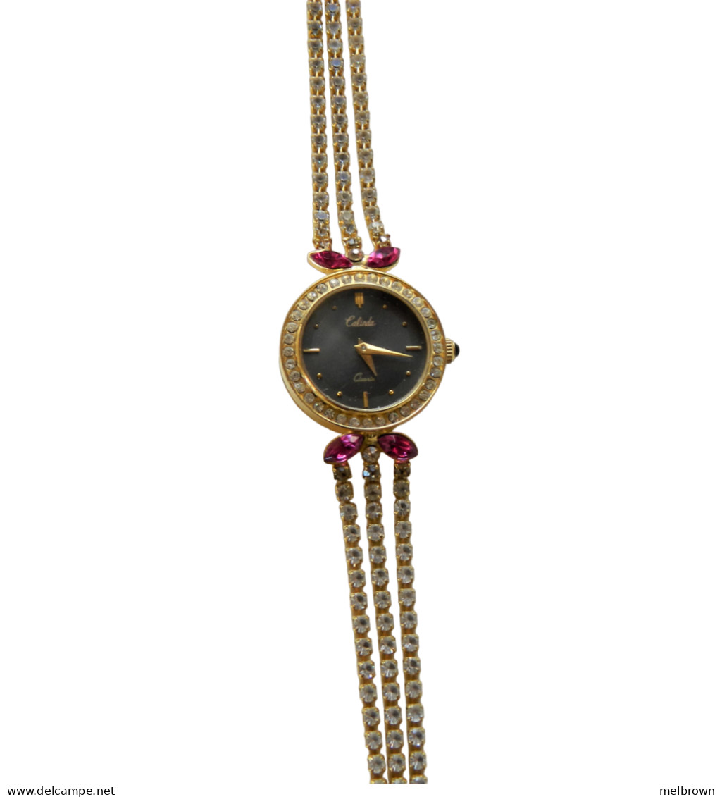 Pretty Vintage Diamante And Gold Tone Ladies Watch - 16.5 Cm - Orologi Gioielli