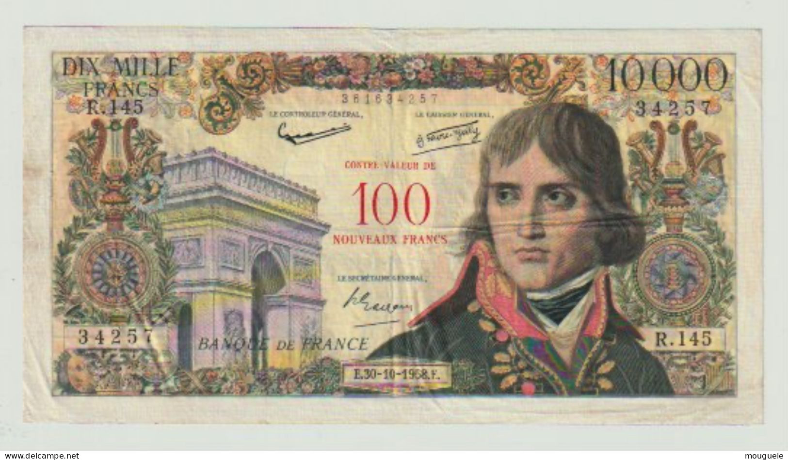 100 Francs Sur 10000 Francs Bonaparte  Du 30-10-1958 - 1955-1959 Aufdrucke Neue Francs