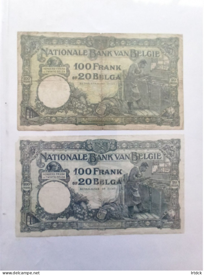 2 Billets Belgique 100 Francs  Ou  20  Belgas 1929 Et 1930 - 100 Frank & 100 Frank-20 Belgas