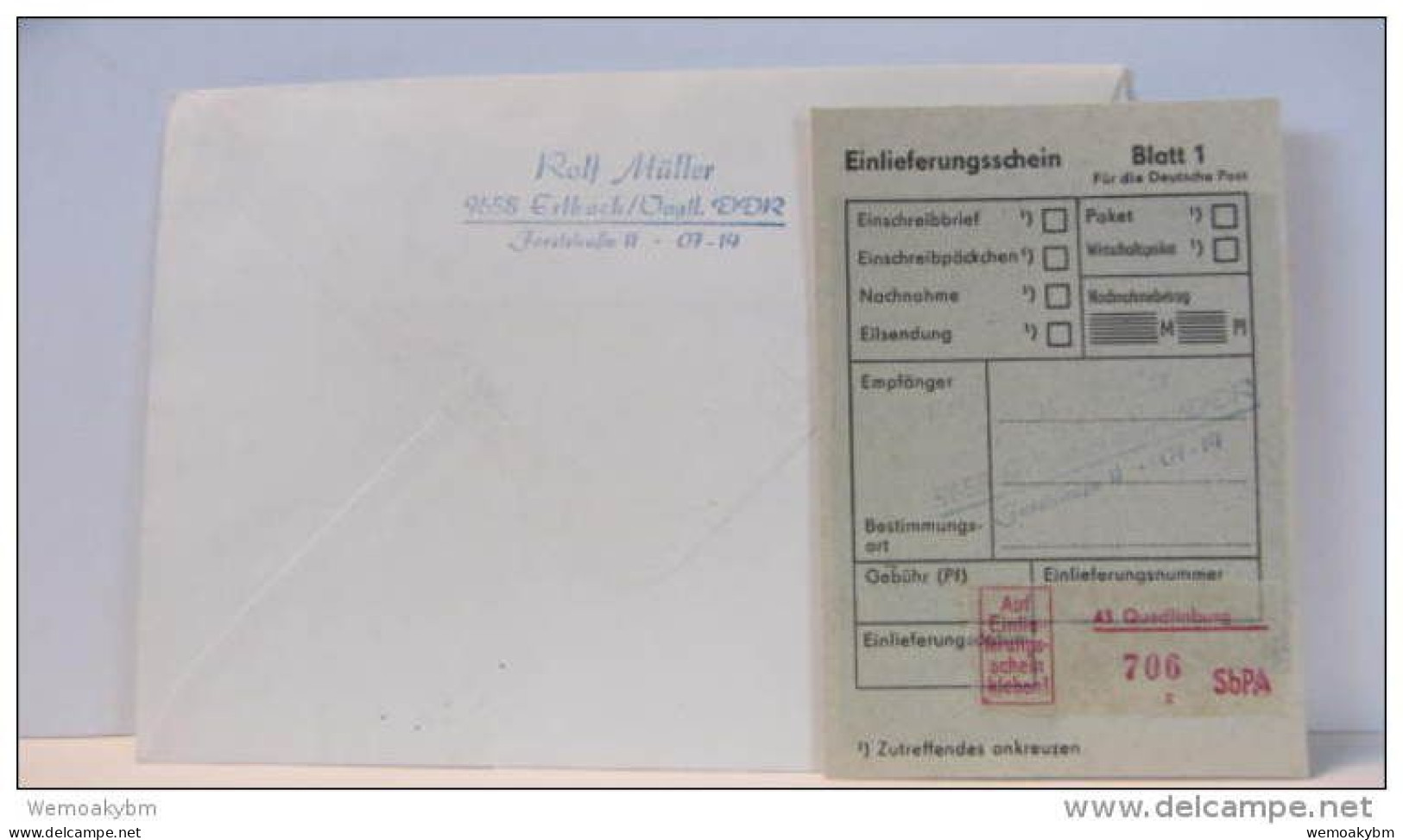 DDR: R-Ex-Brief Mit 70 Pf Fachwerkbauten In DDR Mit OR Und 50 Pf SbPA-R-Zettel, 43 Quedlinburg(706) 25.6.90 Knr:2628 - R-Zettel