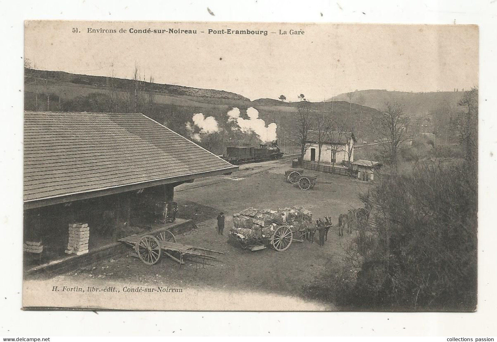 Cp, Chemin De Fer , La Gare Avec Train ,  14,  PONT-ERAMBOURG, Environs De CONDE SUR NOIREAU ,écrite - Estaciones Con Trenes