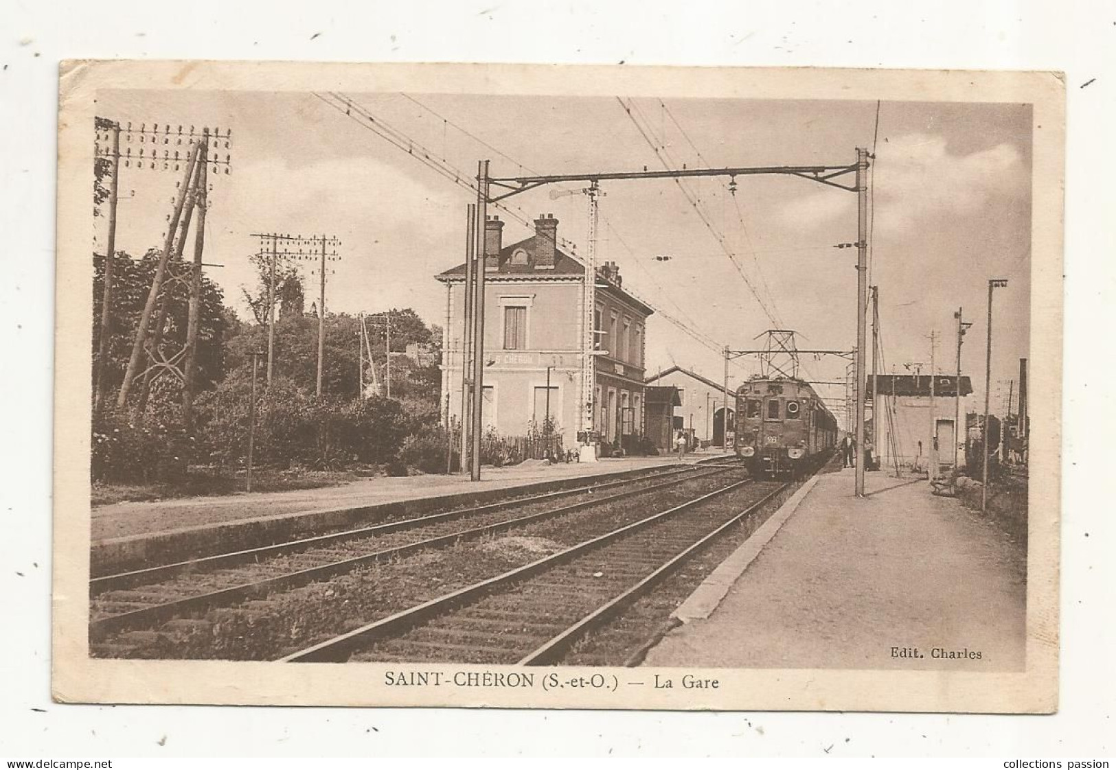 Cp, Chemin De Fer , La Gare Avec Train , 91 ,  SAINT CHERON,  Voyagée 1935 - Estaciones Con Trenes