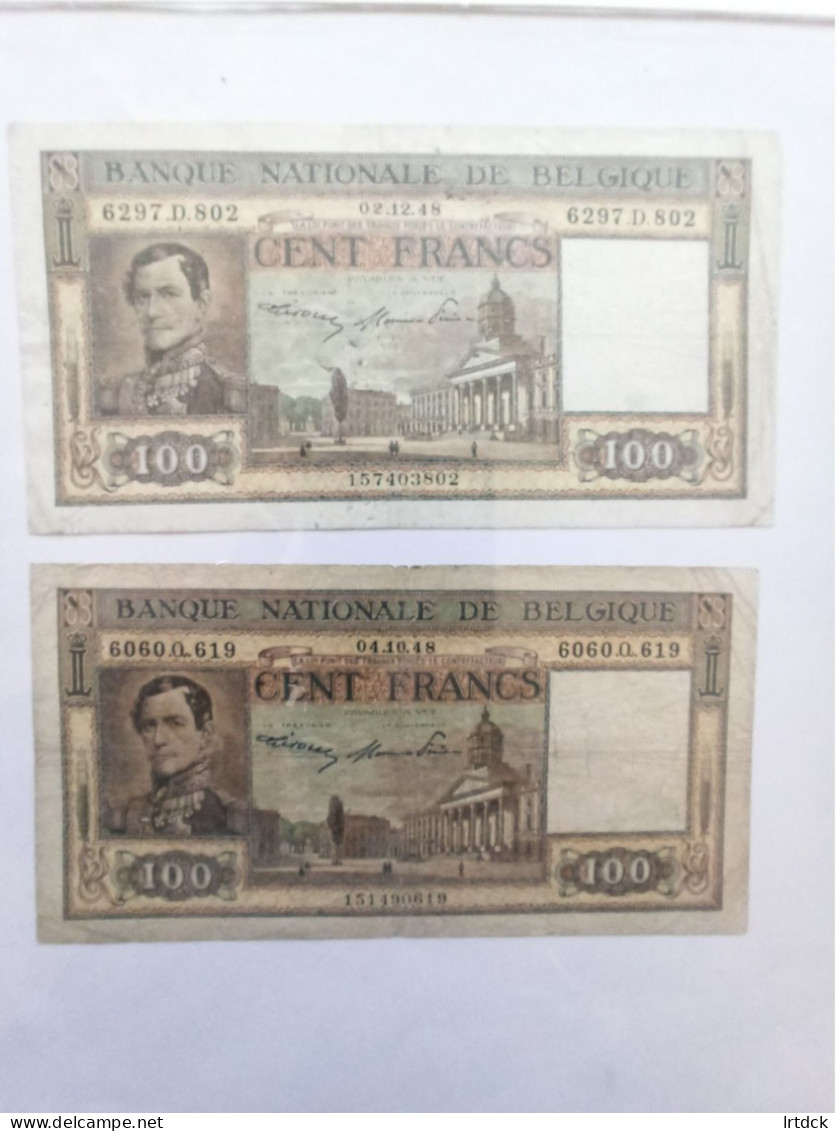 2 Billets Belgique 100 Francs  1948 - 100 Francs