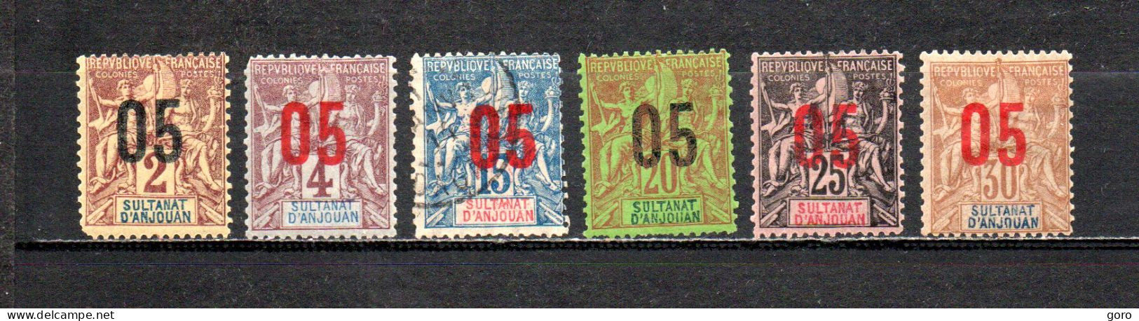 Anjouan   1912  .-    Y&T Nº   20/25    (  20  Falta Punta  ) - Used Stamps