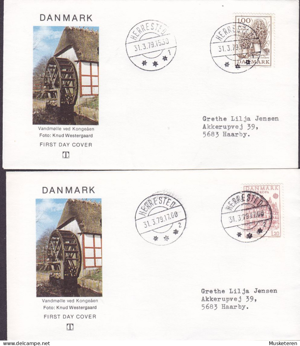 Denmark Brotype IId HERRESTED (***1) & (***2) 1979 Covers Pilze Mushroom Champignon & Europa CEPT Water Mill Cachet - Storia Postale