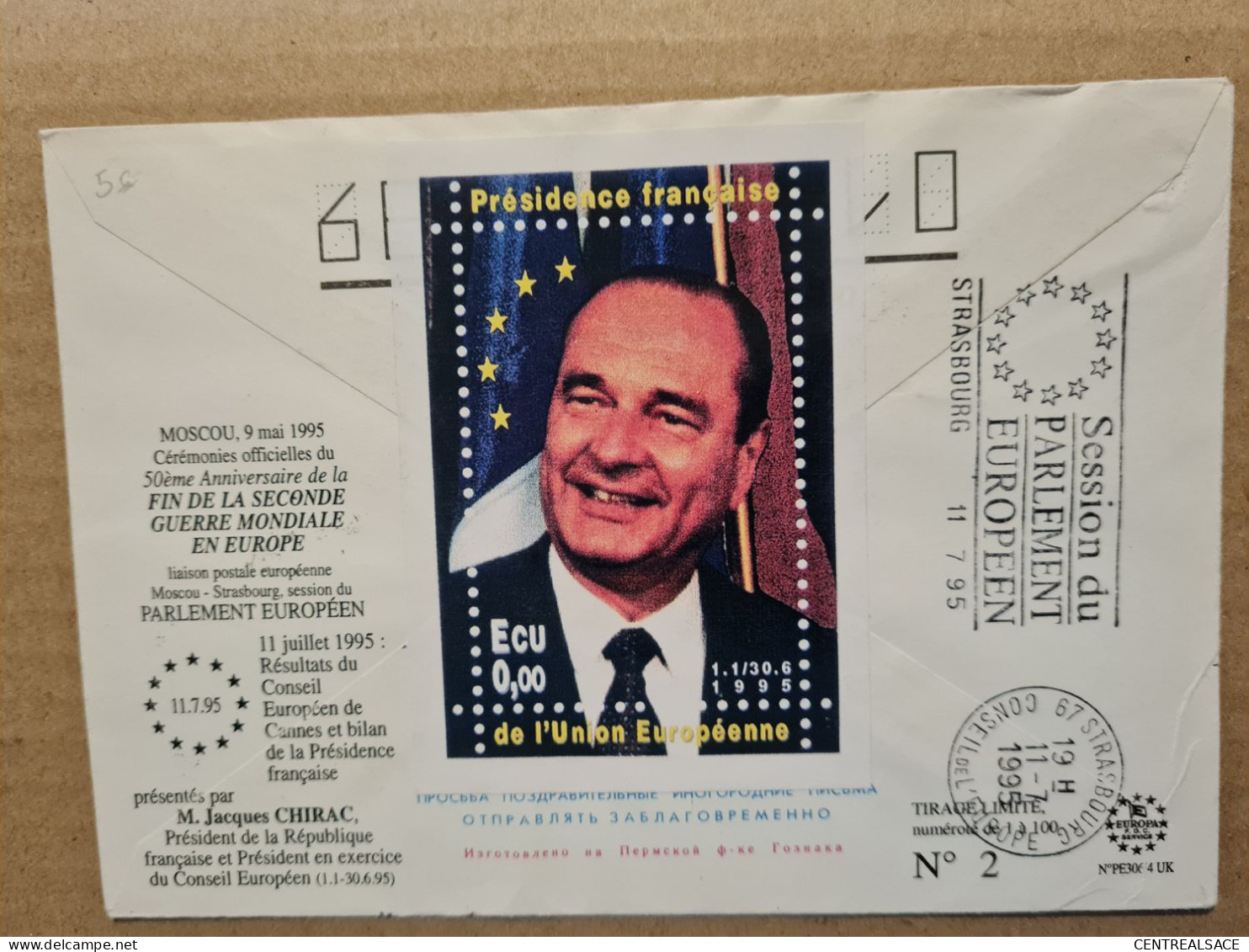 Lettre   LETTRE RUSSIE URSS LETTRE MOSCOU STRASBOURG FIN 2e GUERRE MONDIALE 1995  VIGNETTE CHIRAC - ...-1857 Vorphilatelie