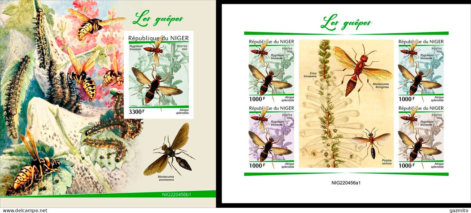 Niger 2022, Animals, Wasp, 4val In BF +BF IMPERFORTED - Abeilles