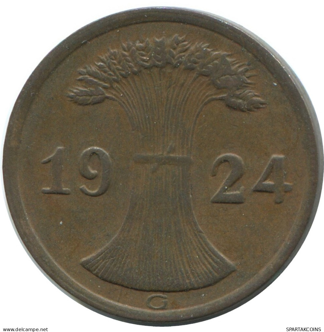2 REICHSPFENNIG 1924 G GERMANY Coin #AE279.U - 2 Rentenpfennig & 2 Reichspfennig