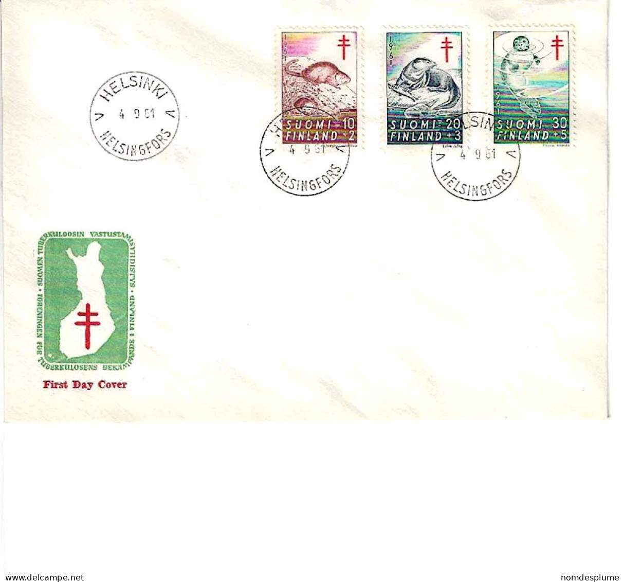 7204) Finland Cover 1961 FDC Anti Tuberculosis Sea Mammals - Covers & Documents