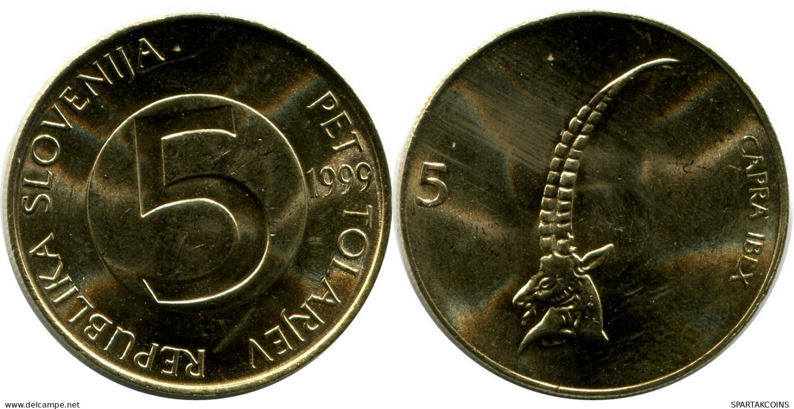 5 TOLAR 1999 SLOVENIA UNC Head Capricorn Coin #M10216.U - Slovenia