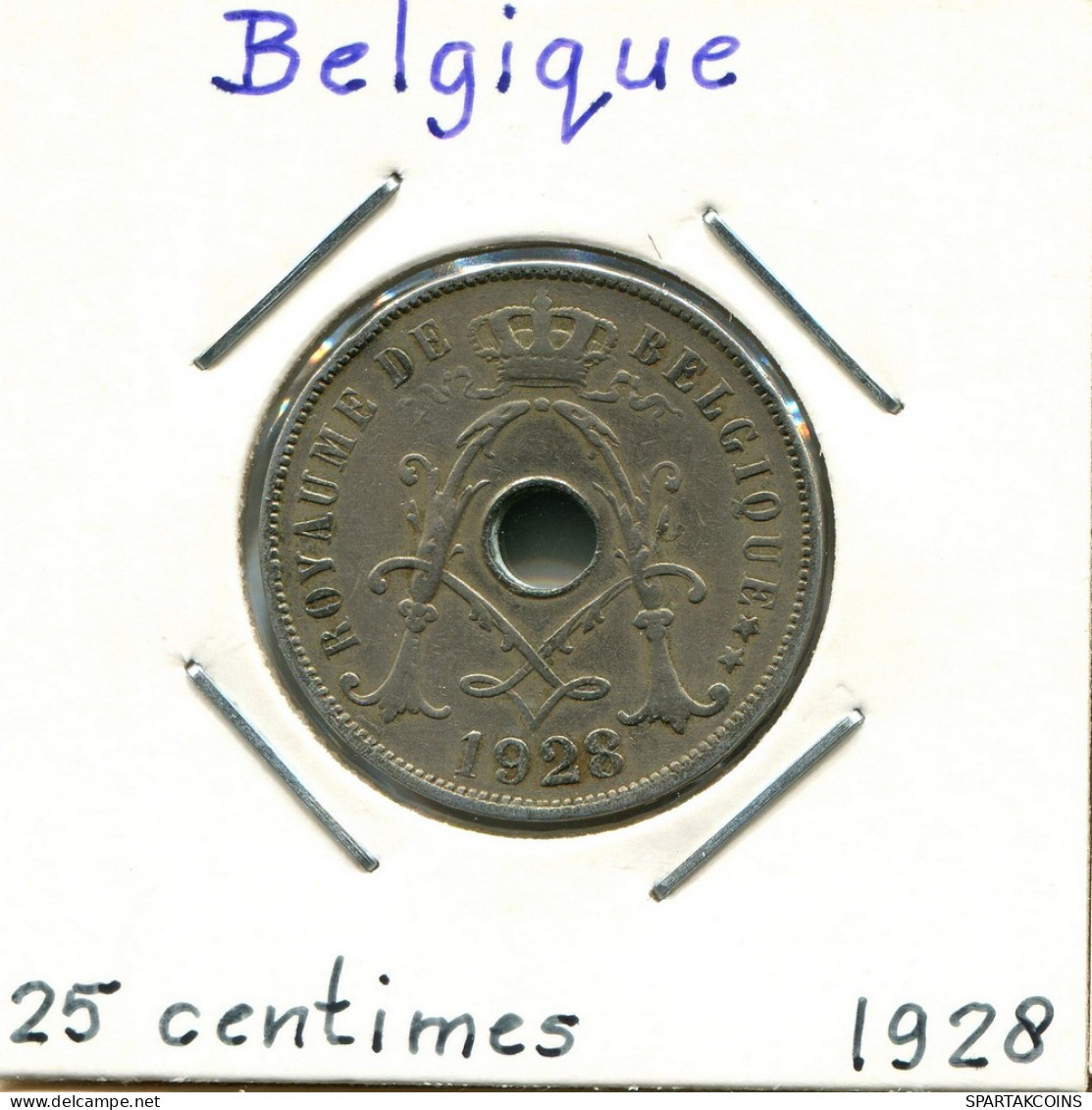 25 CENTIMES 1928 FRENCH Text BÉLGICA BELGIUM Moneda #BA315.E - 25 Cents