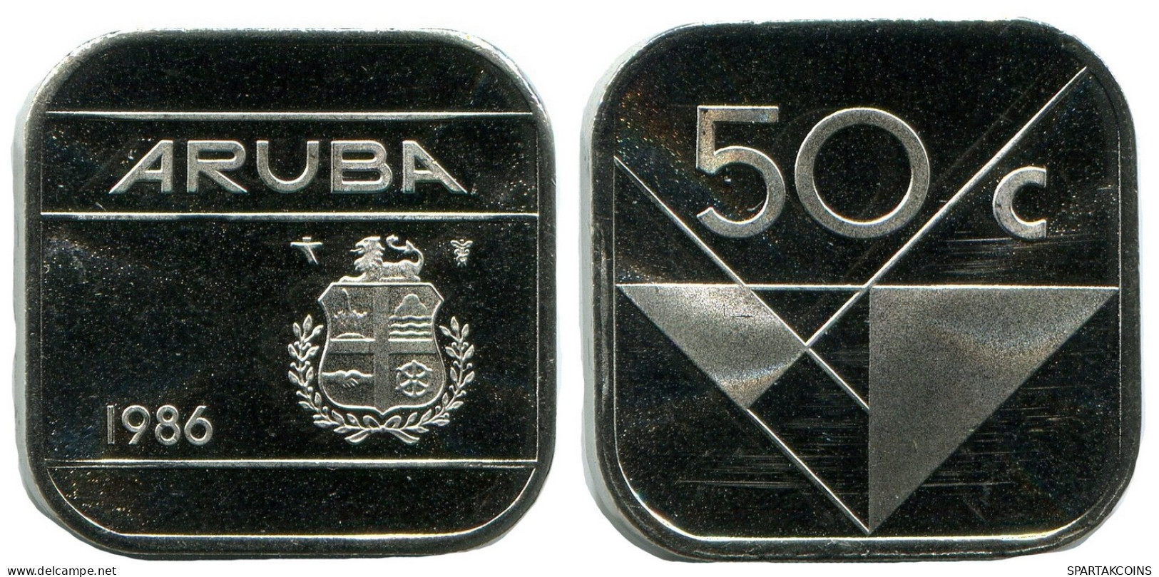 50 CENTS 1986 ARUBA Coin (From BU Mint Set) #AH053.U - Aruba
