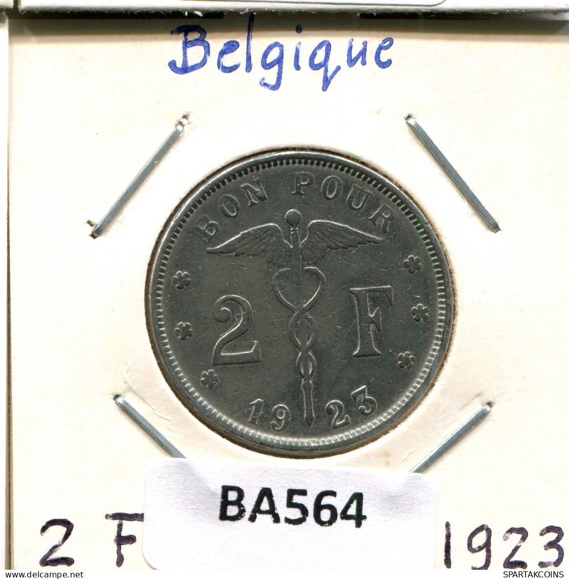 2 FRANCS 1923 FRENCH Text BELGIQUE BELGIUM Pièce #BA564.F - 2 Frank
