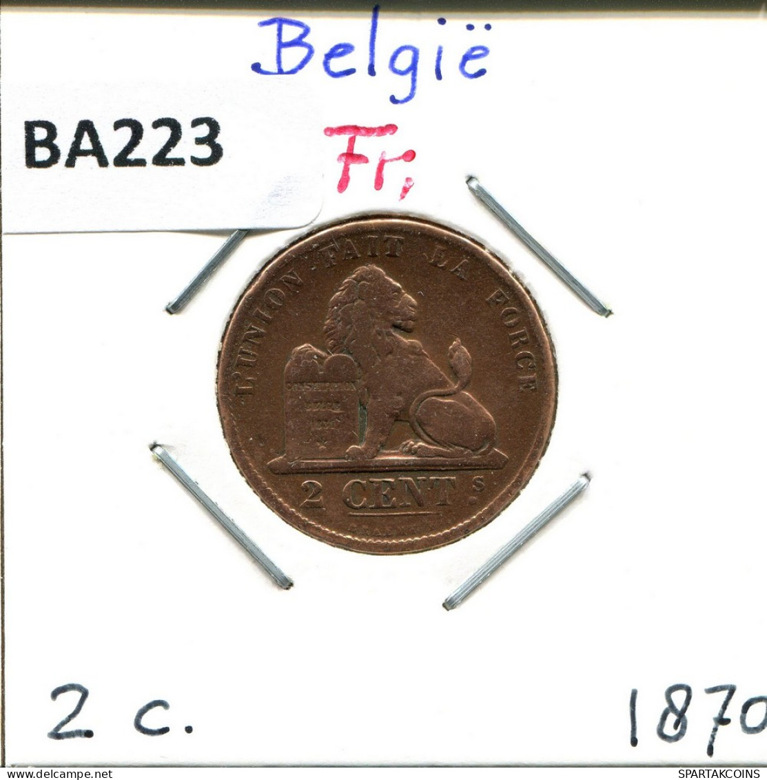 2 CENTIMES 1870 FRENCH Text BÉLGICA BELGIUM Moneda #BA223.E - 2 Cents