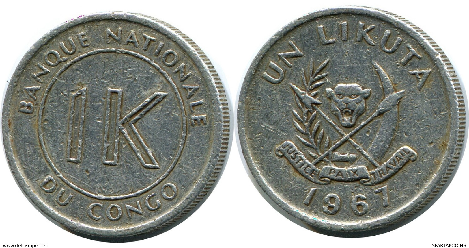 1 LIKUTA 1967 CONGO Coin #AP852.U - Congo (Democratic Republic 1964-70)