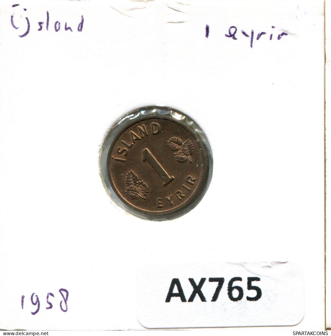 1 EYRIR 1958 ISLAND ICELAND Münze #AX765.D - Islande