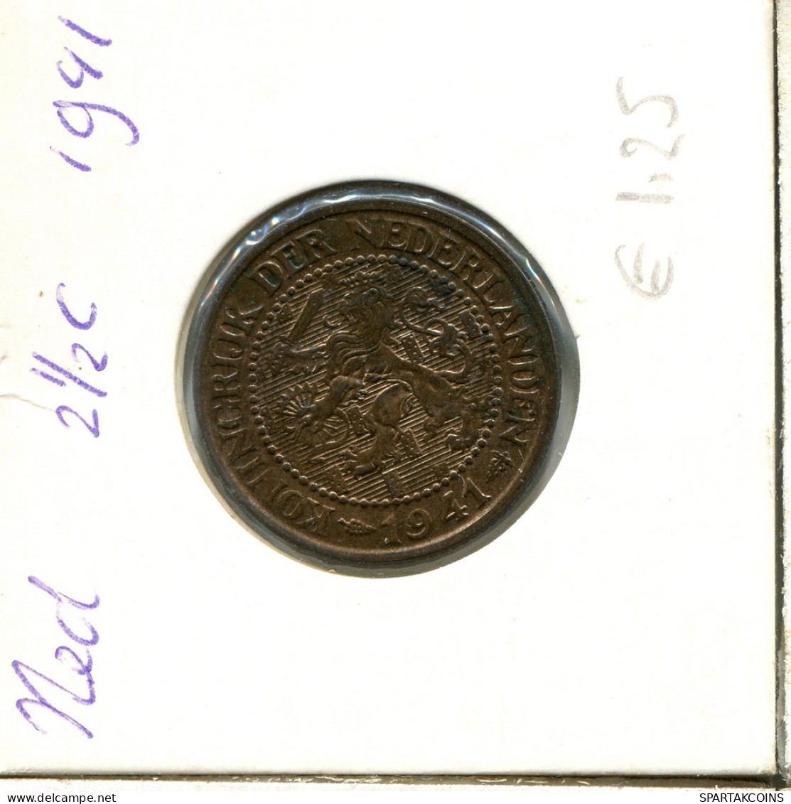 2 1/2 CENT 1941 NÉERLANDAIS NETHERLANDS Pièce #AU573.F - 2.5 Cent