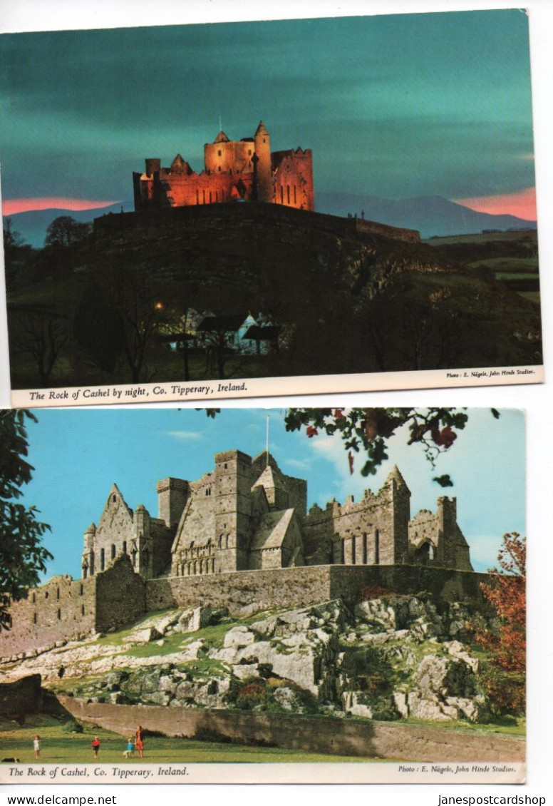 TWO LARGER SIZED POSTCARDS - THE ROCK OF CASHEL - NIGHT AND DAY - CO. TIPPERARY - IRELAND - Wexford