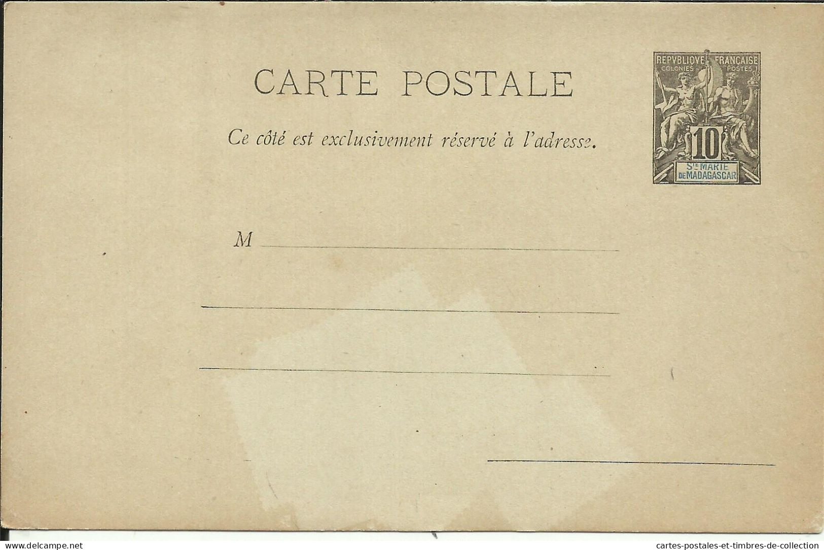 Entier Postal , Carte Postale , 10 Cts , SAINTE MARIE DE MADAGASCAR , µ - Lettres & Documents