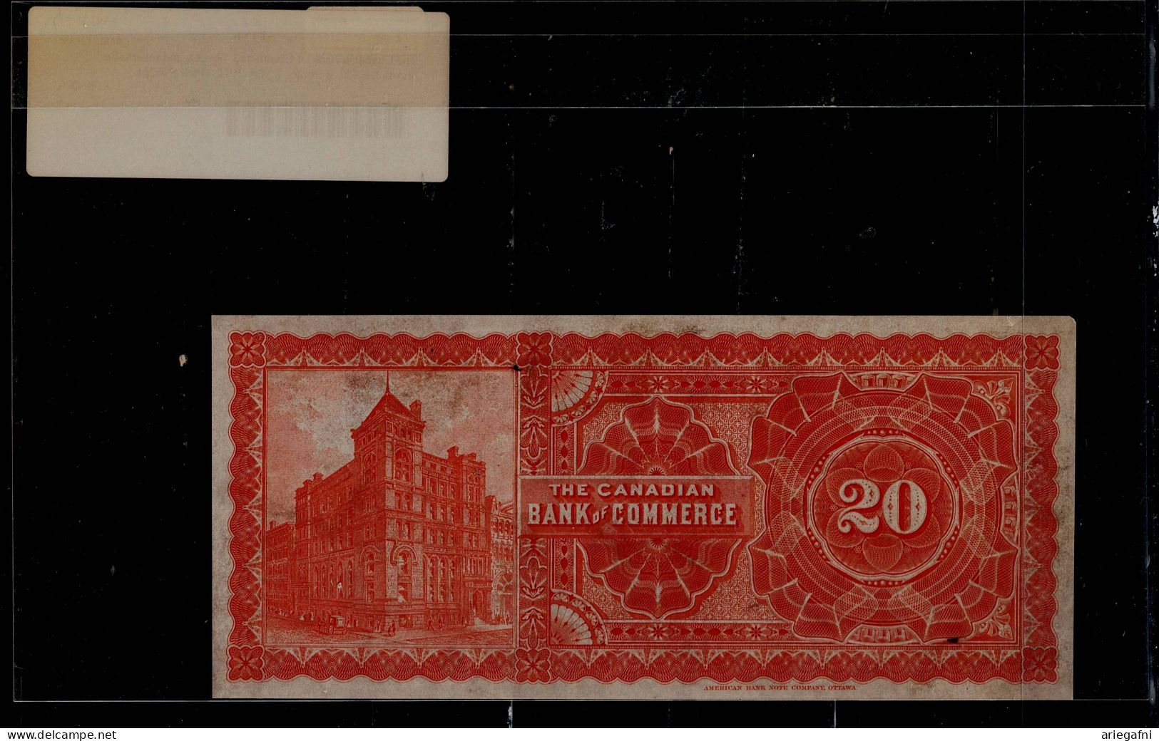 CANADA 1912 BANKNOT THE CANADIAN OF COMMERCE OBVERCE AND REVERCE DIE PROOFS FOR 20$ . TORONTO PICK S962p VF!! - Kanada